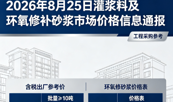 绥德2026年8月25日灌浆料及环氧修补砂浆市场价格信息通报
